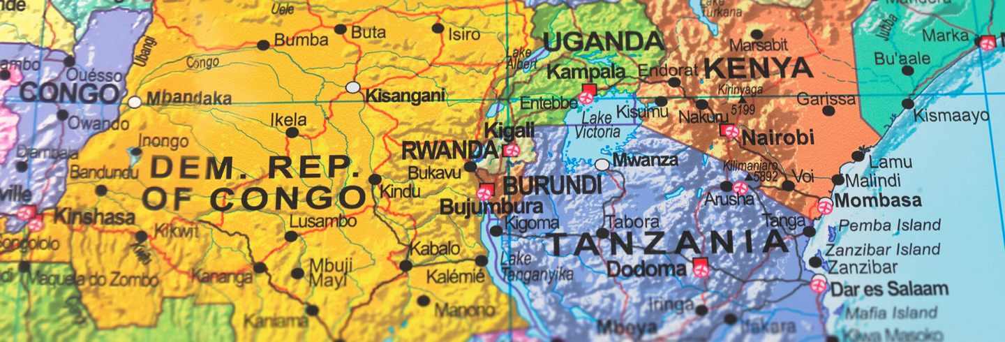 Map of Kenya, Uganda and Tanzania